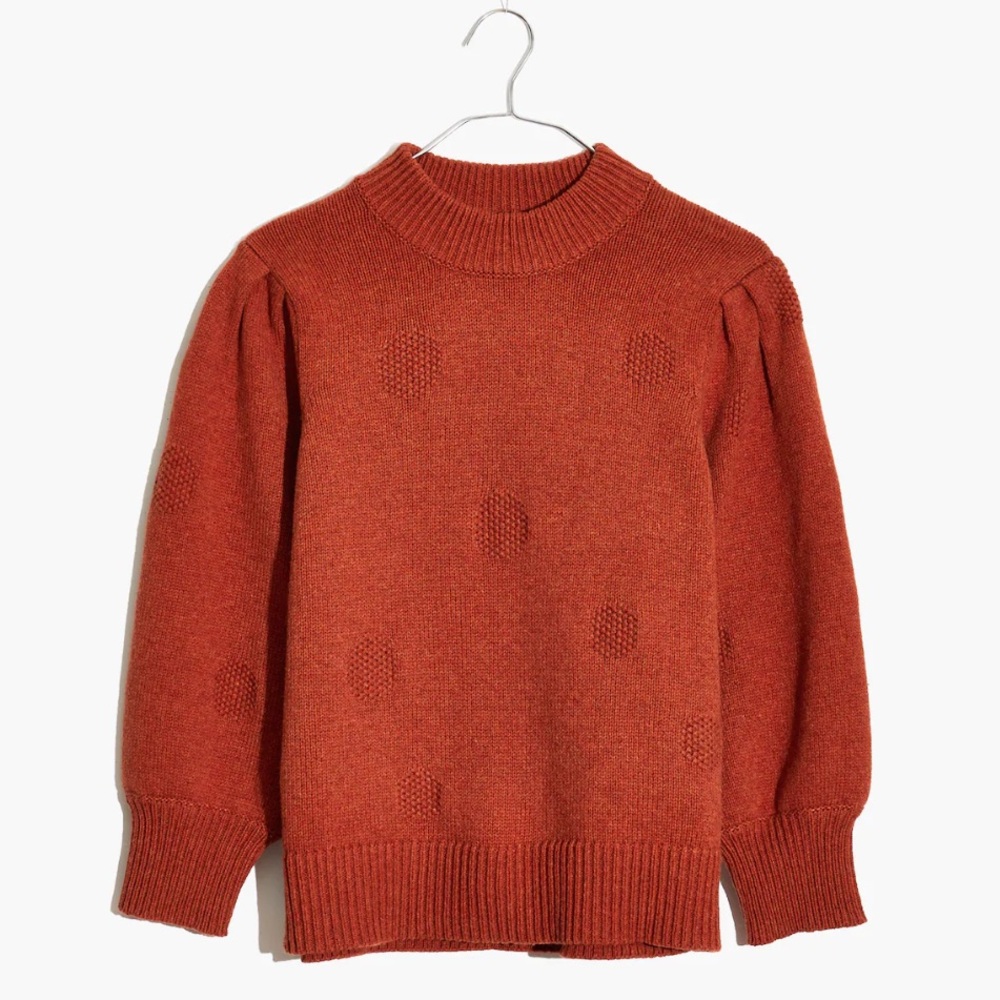 NWT Madewell Dotted Eaton Puff-Sleeve Pullover Sweater in Cotton-Merino Yarn